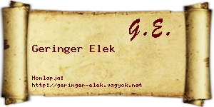 Geringer Elek névjegykártya